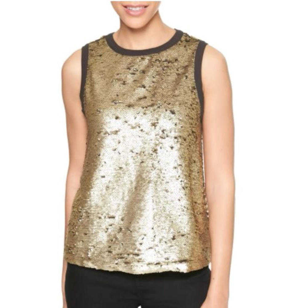 Gap Sleeveless Sequin Tank Top Shirt Pale Gold